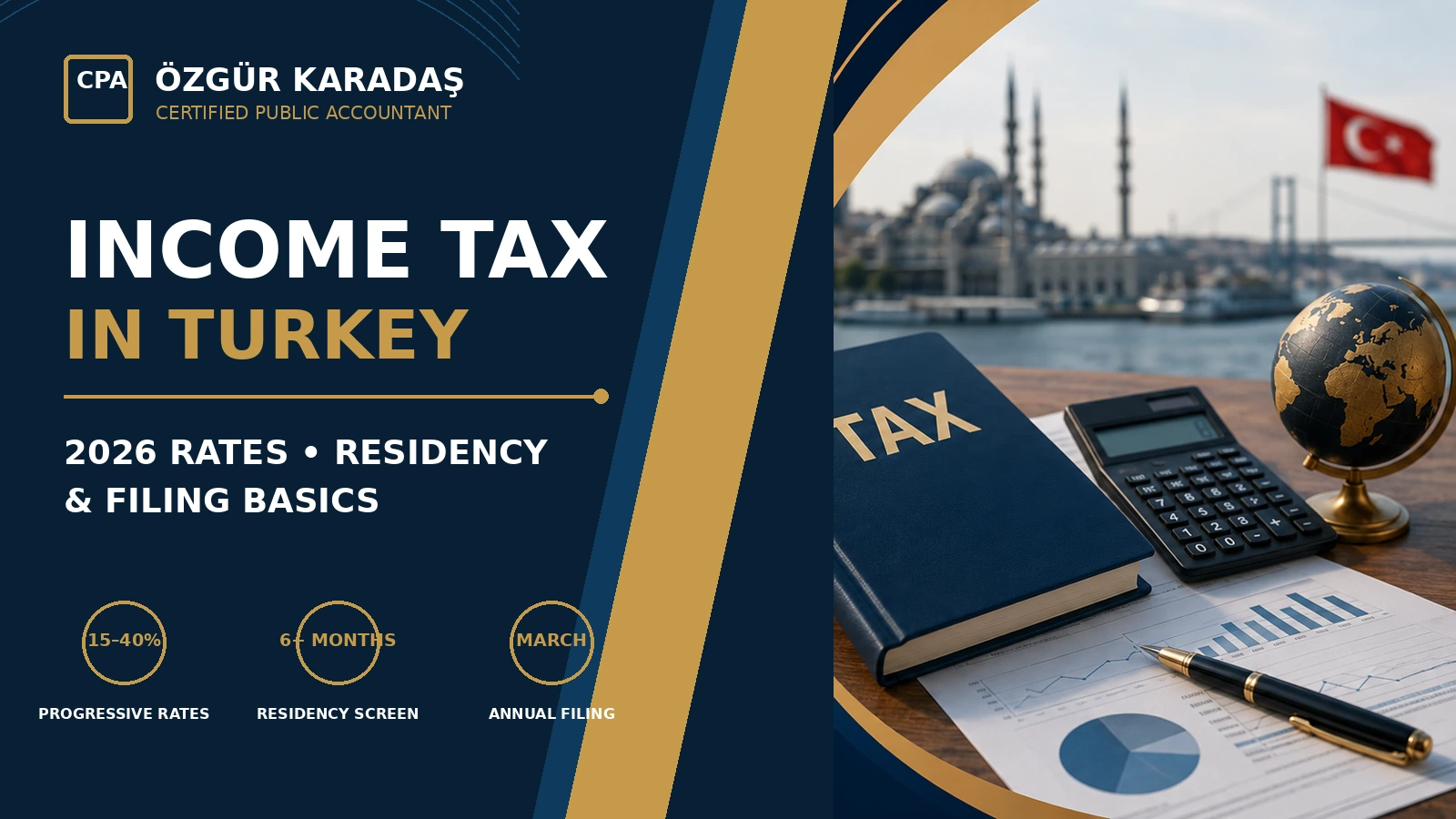Income tax in Turkey guide covering 2026 rates, tax residency and annual filing basics