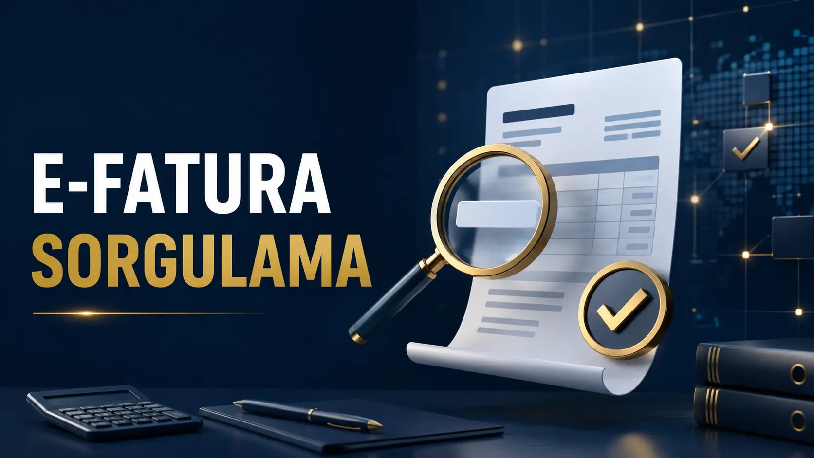 GİB üzerinden e-Fatura mükellefi sorgulamasını temsil eden elektronik fatura ve büyüteç