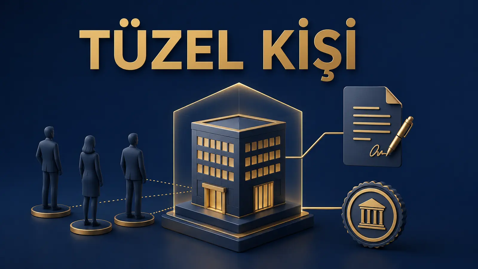 Tüzel kişiliğin ortaklarından ayrı hukuki varlığını, sözleşme ve sicil kaydını temsil eden kurumsal görsel